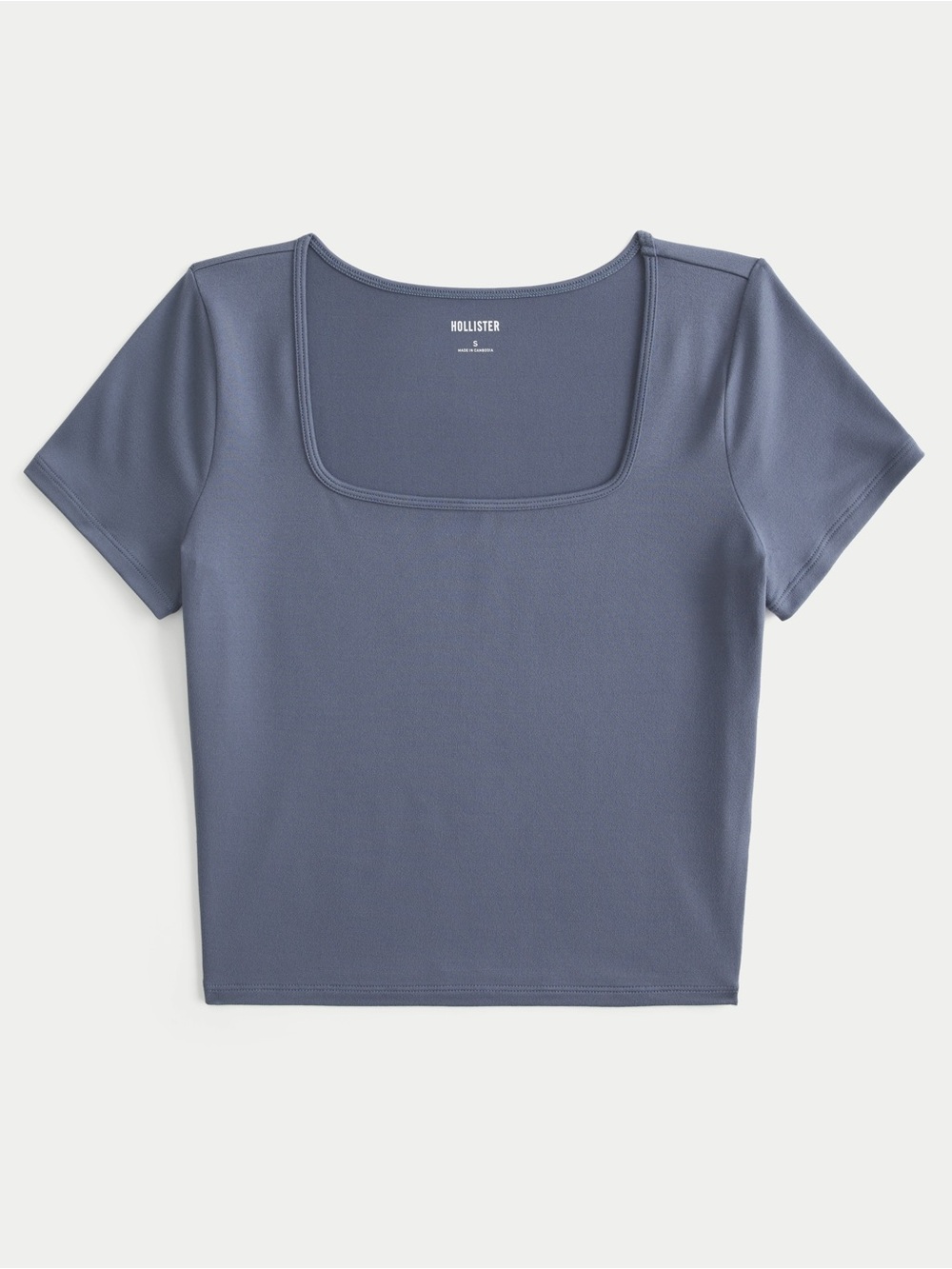 Hollister Square Neck Short Sleeve Crop Top in Blue/Grey Color